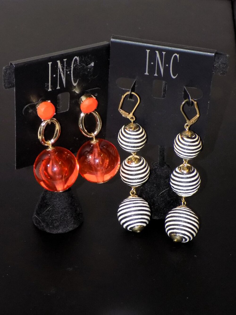 Lot of 2 New $59 I.N.C. Statement Big Bead Ball Drop Earrings Bundle